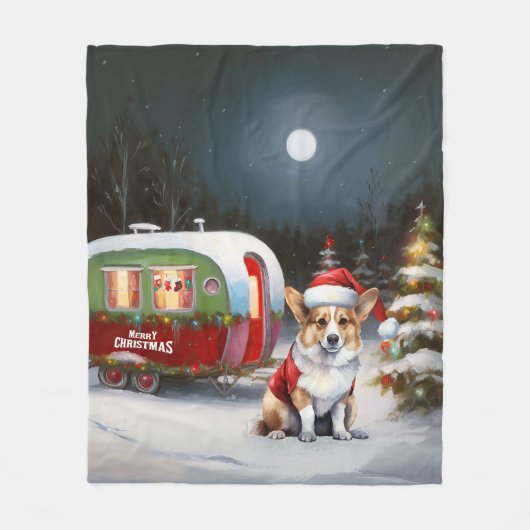 Winter Corgi Caravan Kerstavontuur Fleece Deken (Voorkant)