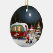 Winter Corgi Caravan Kerstavontuur Keramisch Ornament (Rechts)