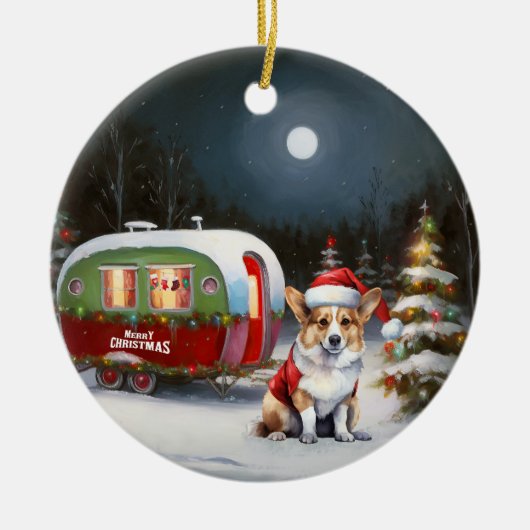 Winter Corgi Caravan Kerstavontuur Keramisch Ornament (Voorkant)
