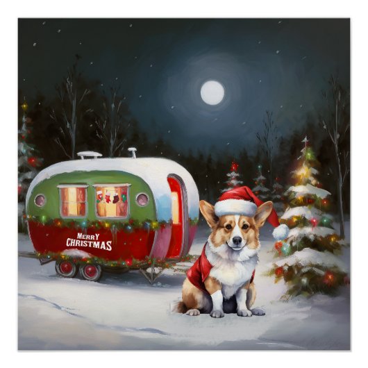 Winter Corgi Caravan Kerstavontuur Perfect Poster (Voorkant)