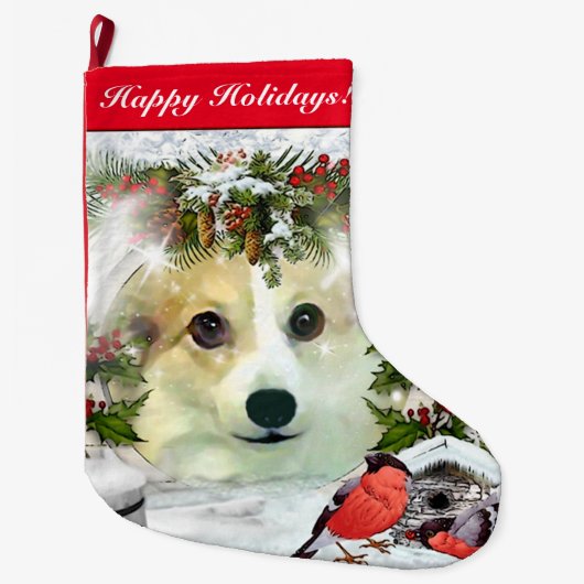 Winter Corgi Holiday Grote Kerstsok (Voorkant)