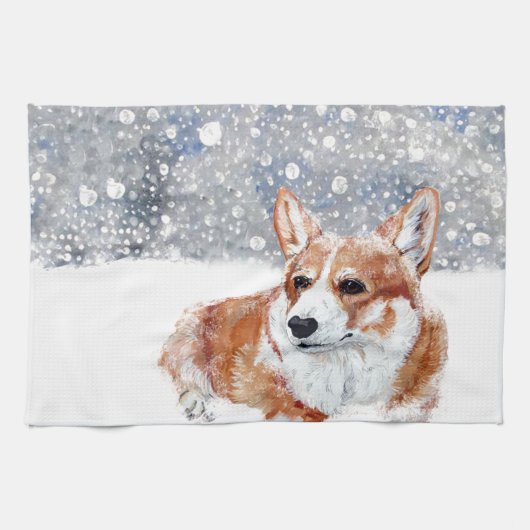 Winter Corgi Theedoek (Horizontaal)