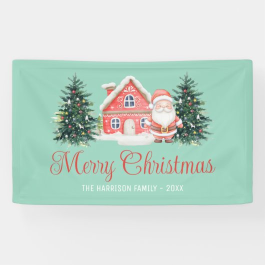 Winter Cottage Kerstbomen Santa Green Spandoek (Horizontaal)