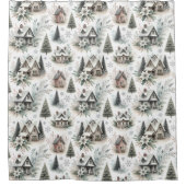 Winter Cottage Snowfall Pattern Douchegordijn (Voorkant)