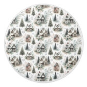 Winter Cottage Snowfall Pattern Keramische Knop (Voorkant)