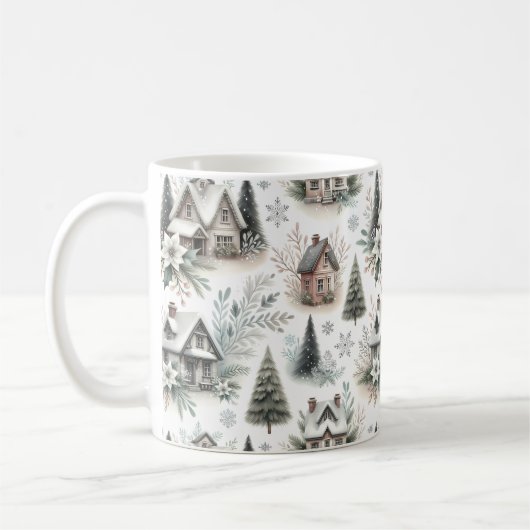 Winter Cottage Snowfall Pattern Koffiemok (Links)