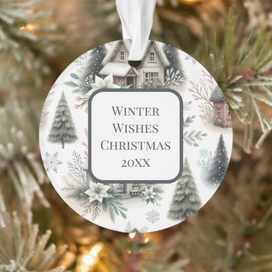 Winter Cottage Snowfall Pattern Ornament (Boom)