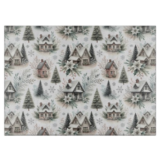Winter Cottage Snowfall Pattern Snijplank (Voorkant)