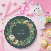 Winter Cotton and Greens Mongram Wedding Papieren Bordje (Feest)