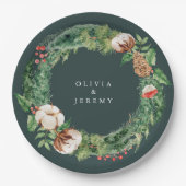 Winter Cotton and Greens Mongram Wedding Papieren Bordje (Voorkant)