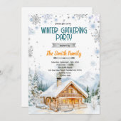 Winter cozy cabin party invitation (Devant / Derrière)