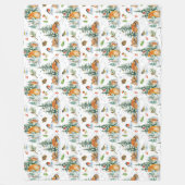 Winter Cozy Natuur Fox Rabbit Birds Pine Cones Fleece Deken (Voorkant)