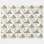 Winter Cozy Natuur Fox Rabbit Birds Pine Cones Fleece Deken (Voorkant (Horizontaal))