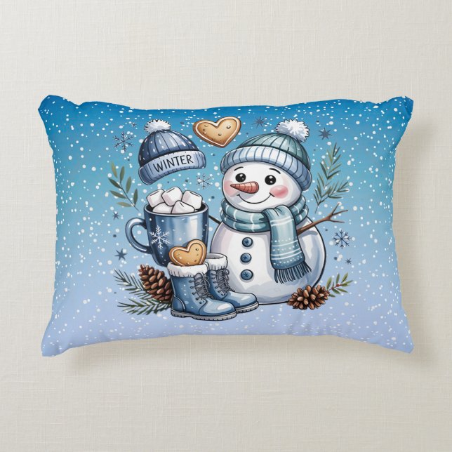 Winter Cozy Snowman Accent Kussen (Voorkant)