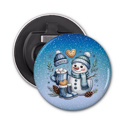 Winter Cozy Snowman Button Flesopener (Voorkant)