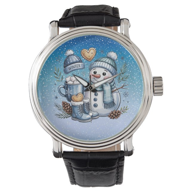 Winter Cozy Snowman Horloge (Voorkant)