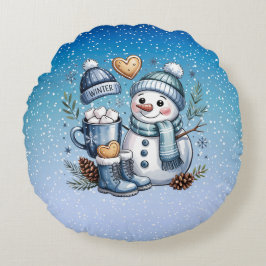 Winter Cozy Snowman Rond Kussen