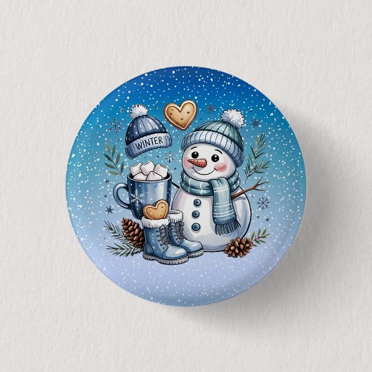 Winter Cozy Snowman Ronde Button 3,2 Cm (Voorkant)