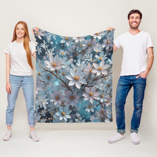 Winter Crystal Frost Sakura Blossom Fleece Deken (In situ)