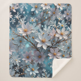 Winter Crystal Frost Sakura Flower Sherpa Blanket Sherpa Deken