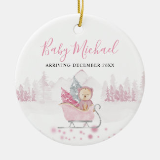 Winter Cute Beer Baby Girl Aankondiging zwangersch Keramisch Ornament