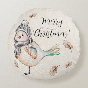 Winter Cute Sparrow Illustration Rond Kussen