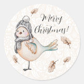 Winter Cute Sparrow Illustration Ronde Sticker (Voorkant)