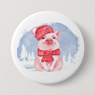 Winter cute varken ronde button 7,6 cm