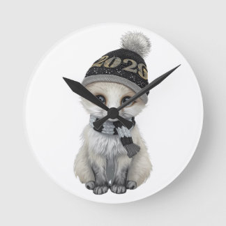 Winter Cutie 2026 Wall Clock – Cute Winter Animal Ronde Klok