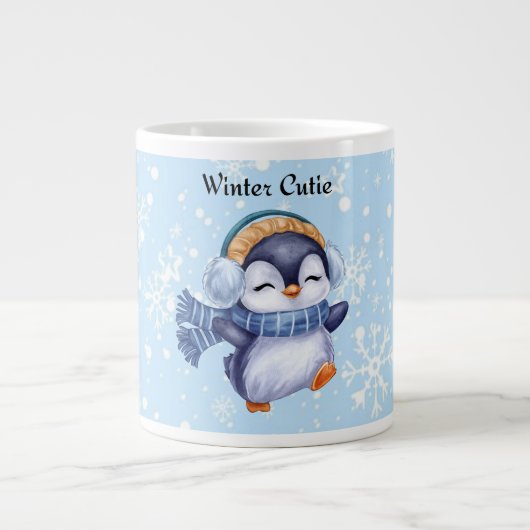 Winter Cutie | Cute Penguin Winter Coffee Mug Extra Grote Beker (Voorkant)