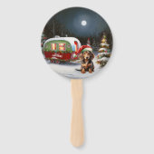 Winter Dachshund Caravan Kerstavontuur Handwaaier (Voorkant)