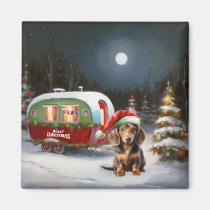 Winter Dachshund Caravan Kerstavontuur Magneet