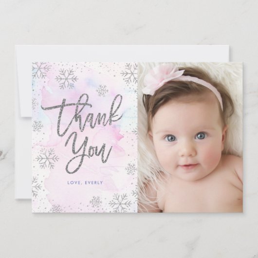 Winter Dank u voor uw verjaardag Silver Glitter Bedankkaart (Voorkant)
