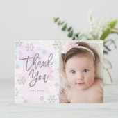 Winter Dank u voor uw verjaardag Silver Glitter Bedankkaart (Staand voorkant)