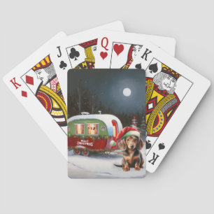 Winter Daschund Caravaan Kerstavontuur  Pokerkaarten