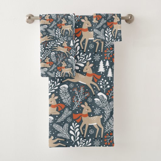 Winter Deer, Bomen, Branches en Snowflakes Bad Handdoek (Insitu)