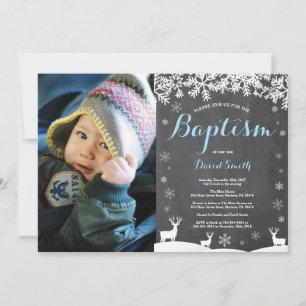 Winter Deer Boy Baptême Photo Invitation