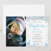 Winter Deer Boy Baptism Fotouitnodiging Kaart (Voorkant / Achterkant)