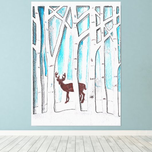 Winter Deer Canvas Afdruk (Insitu (Houten vloer))