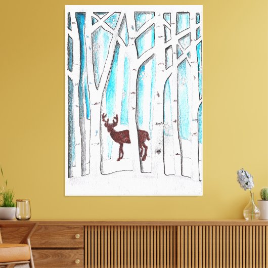 Winter Deer Canvas Afdruk (Insitu (Woonkamer))