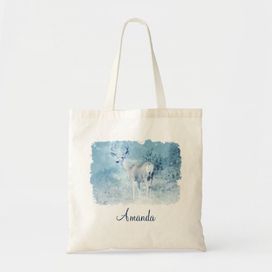 Winter Deer en Pine Trees Aangepast Tote Bag (Voorkant)