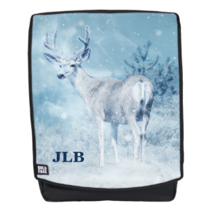 Winter Deer en Pine Trees Monogram Rugtassen