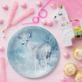 Winter Deer en Pine Trees Papieren Bordje (Feest)