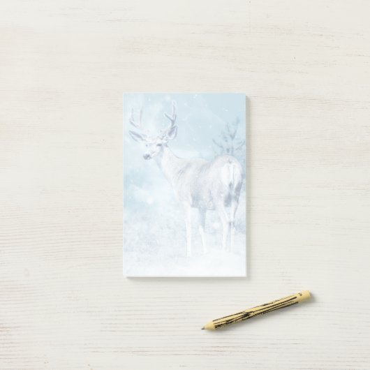 Winter Deer en Pine Trees Post-it® Notes (Op bureau)