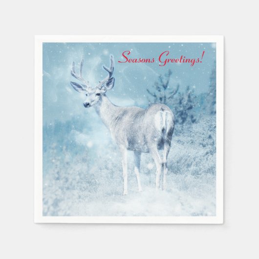 Winter Deer en Pine Trees Seasons Greetings Servetten (Voorkant)