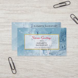 Winter Deer en Pine Trees Seasons Greetings Visitekaartje