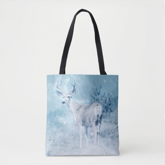 Winter Deer en Pine Trees Tote Bag (Voorkant)