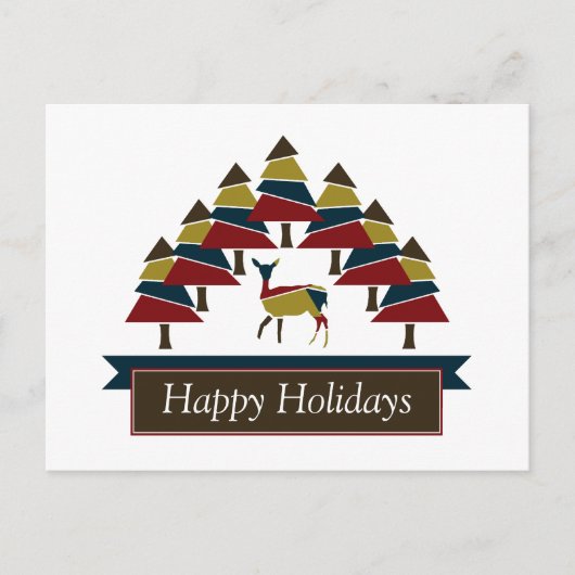 Winter Deer Forest Joyeuses vacances Carte postale (Devant)