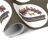 Winter Deer Forest Merry Kerstmis rond Wrappin Cadeaupapier (Rol Hoek)