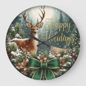 Winter Deer Happy Holidays Grote Klok (Voorkant)